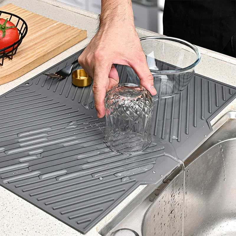 Silicone Tap Washer - シリコン皿水切りマット、鍋やフライパン用の水切りマット、乾燥ボードの洗浄、水切りトレイ、キッチンパッド