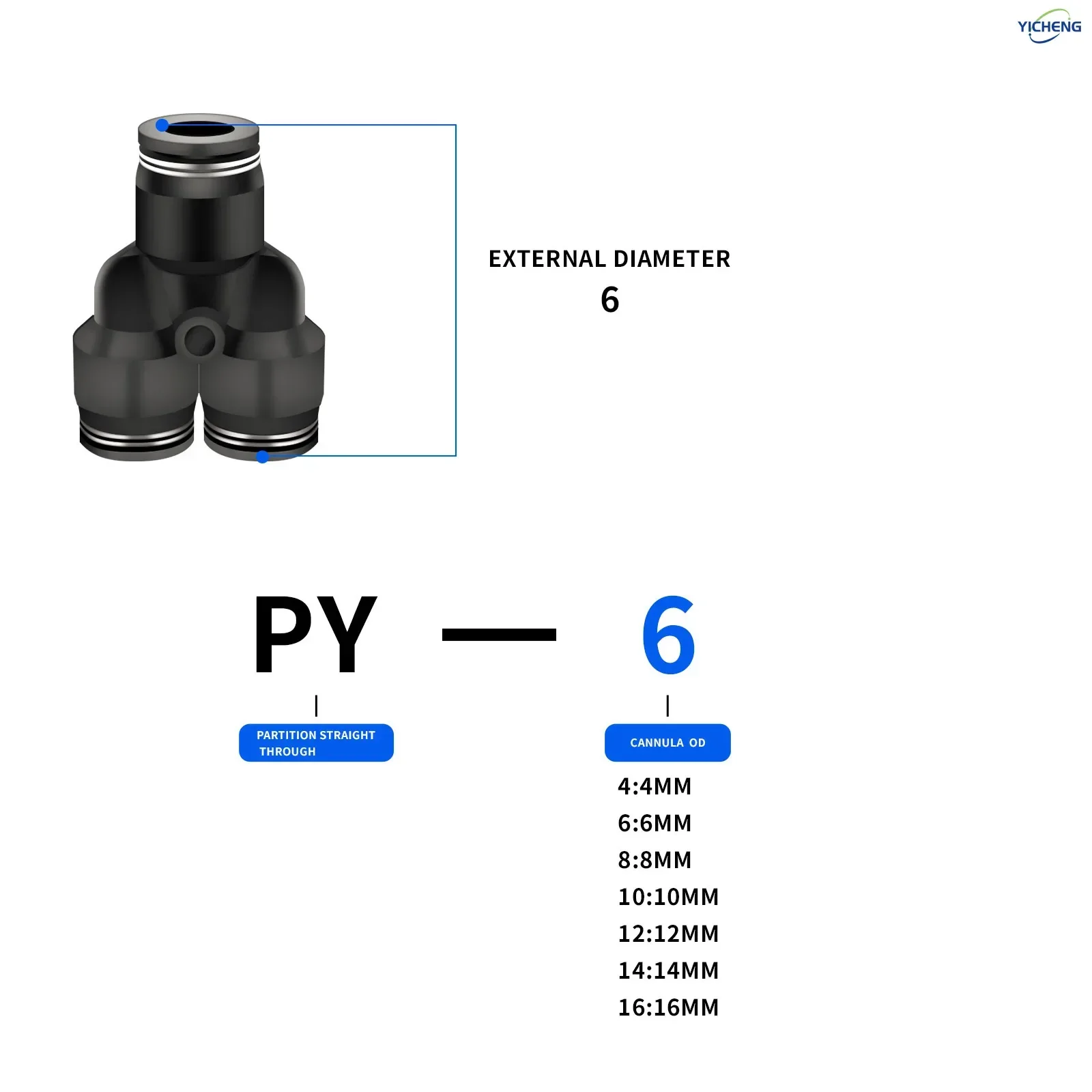 Push Fit Connector - 空気圧ホースコネクタ 6mm外径 Y型スプリッター プッシュ式継手 3ウェイ チューブ接続