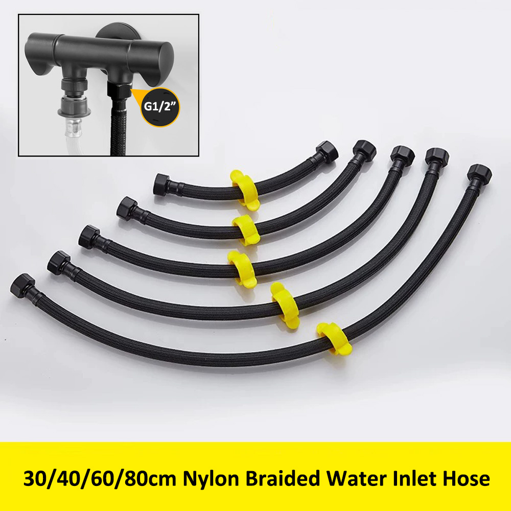 Flexible Hose Braided - G1/2インチ ブラック 30/40/60/80cm ナイロン編み込み給水ホース 冷温水用フレキシブルパイプ 給湯器・トイレ接続配管用