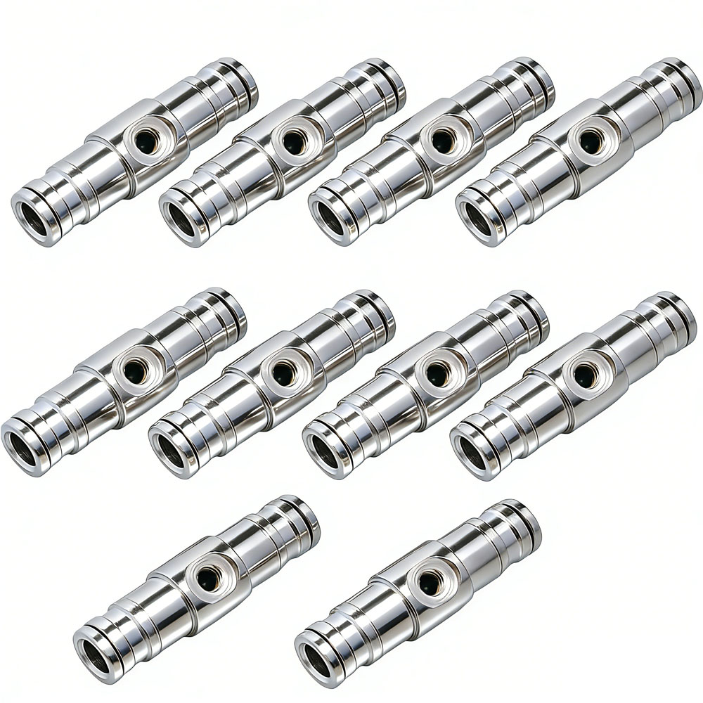 Push Fit Connector - 1/4インチ ニッケルメッキ真鍮製 プッシュ式接続金具 高圧ミストシステム用 ミストカップリング スリップロック