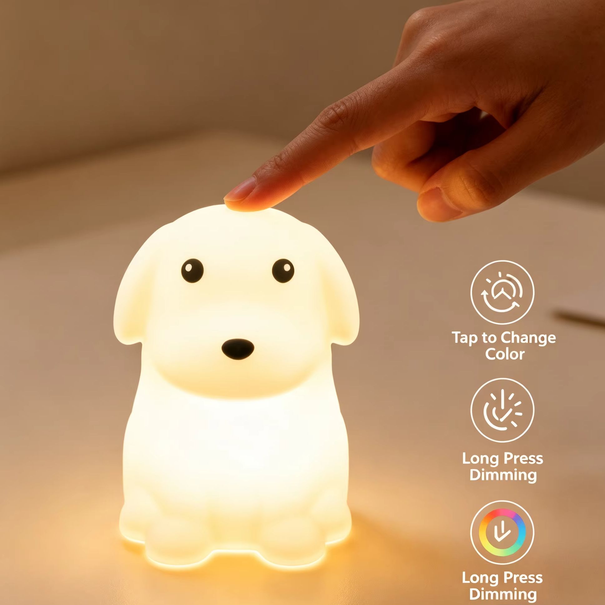 かわいい子犬型シリコンナイトライト RGBタッチタップランプ - Silicone Tap Washer のレビューと価格